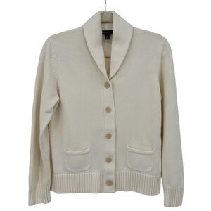 Lands End Cardigan Grandpa Fisherman Sweater Cream Medium 10-12